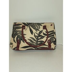 Victorias Secret Tropical Leaf Print Canvas Tote Bag Red Trim Black Cream Y2K